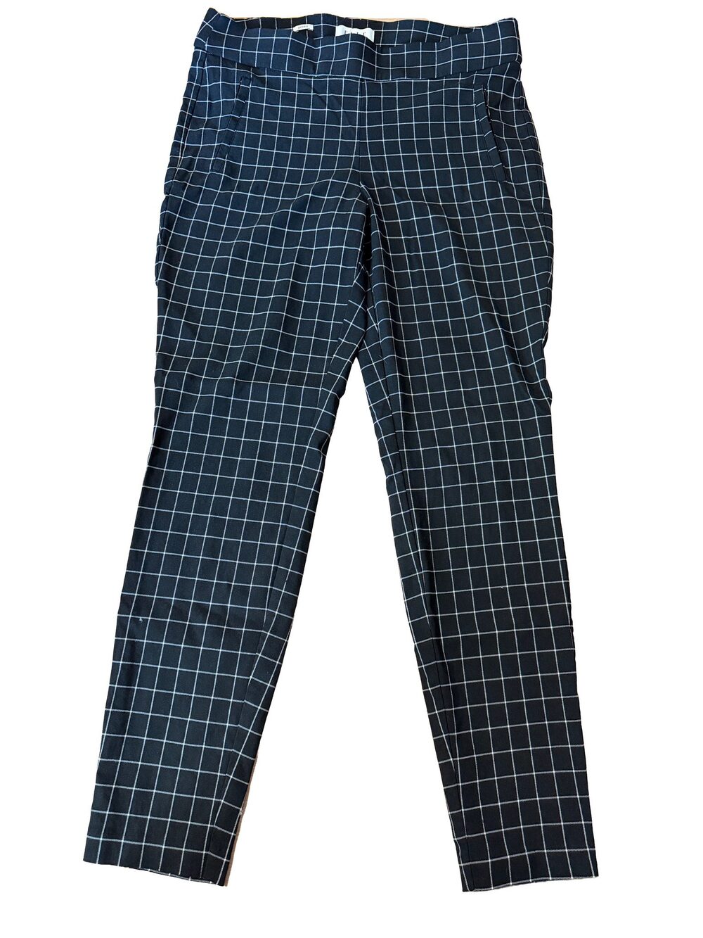 ELLE Black & White Grid Plaid Stretch Career Pants Skinny Fit Size L